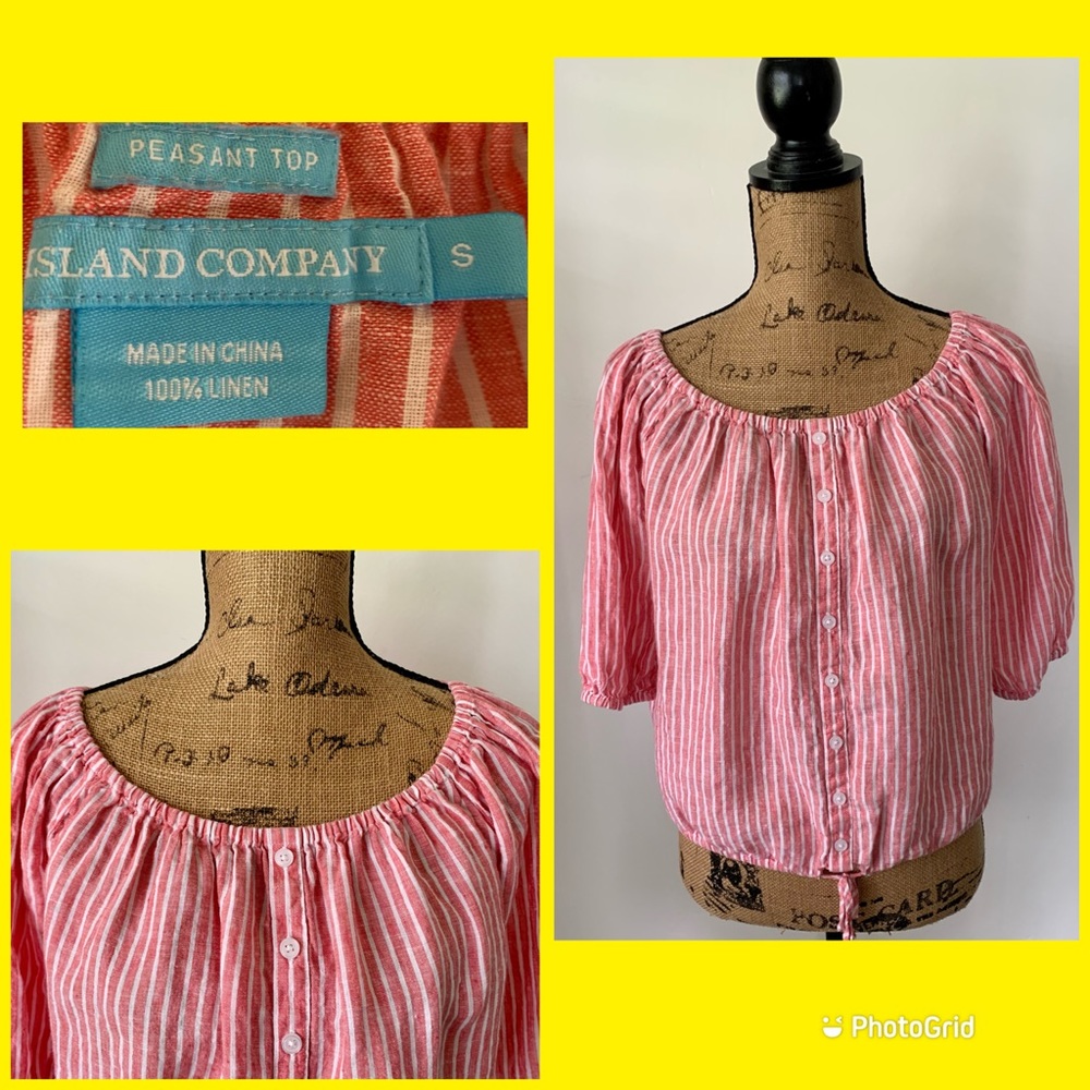 Island Company Linen Striped Peasant Top